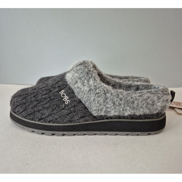 Skechers Bobs Charcoal Cable Knit Keepsake Delight Ice Angel Slippers Womens 8 - Picture 1 of 9